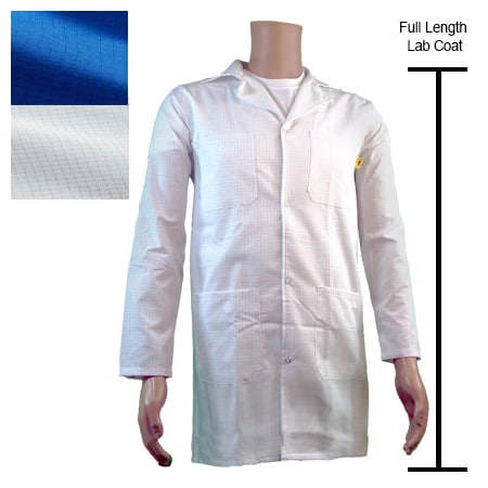 ESD Jacket, Full Length, Lapel Collar, Snap Cuff, 3X-Large, Light Blue